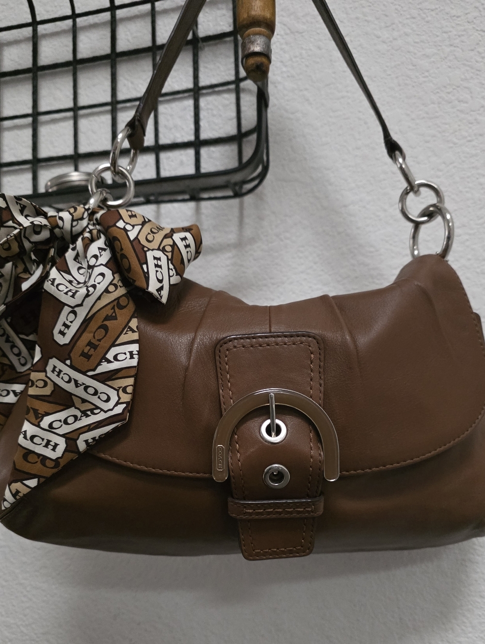 Coach SoHo Brown Leather Shoulder Bag with Scarf
